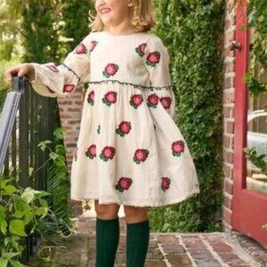 Pink Chicken Cecelia Dress - Antique White w/ Floral Embroidery